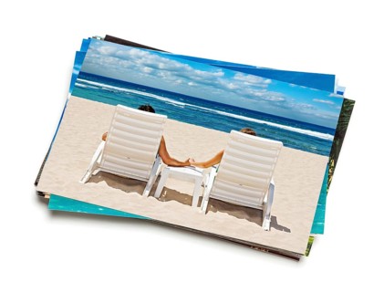 Holidays beach concept creative background, stack of vacation photos with couple on beach image on