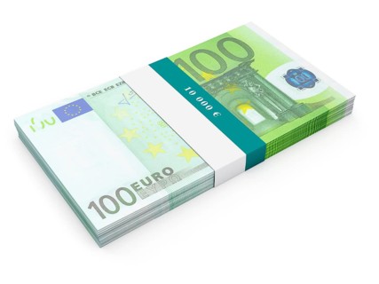 Creative business finance making money concept, bundle of hundred euro banknotes bills isolated on