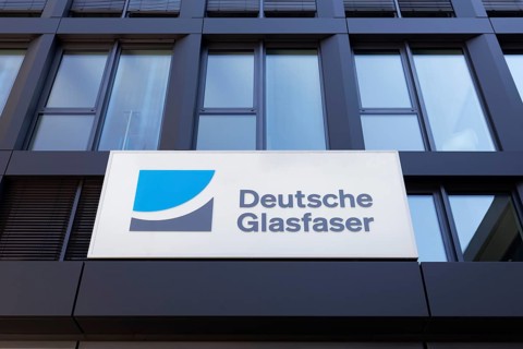 Deutsche Glasfaser Holding GmbH, logo on building, telecommunications company for broadband fibre