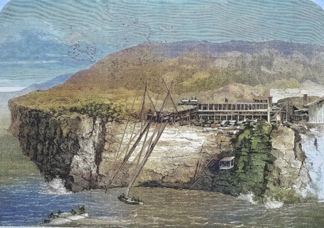 Mining of guano on Navassa Island, 1869, uninhabited island in the Caribbean Sea, Greater Antilles,