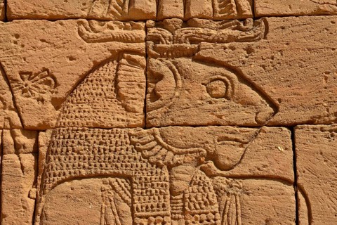 Relief of the lion deity Apedemak, portrait, at the Lion Temple, Naga, Nubia, Nahr an-Nil, Sudan,