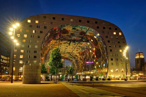 ROTTERDAM, NETHERLANDS, MAY 25, 2018: Markthal Market Hall residential and office building with a
