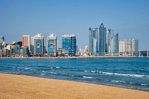 BUSAN, SOUTH KOREA, APRIL 11, 2017: Gwangalli Beach in Busan, a large port city in South Korea