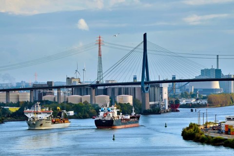 View to Köhlbrand Bridge, Altona, Hamburg, Land Hamburg, Germany, Europe