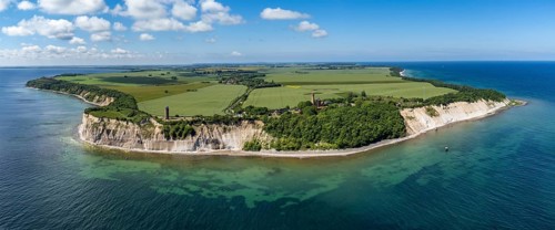 Aerial view of Cape Arkona with chalk cliffs, direction finder and lighthouse, Putgarten, Rügen