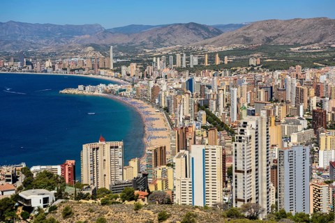 View from the cross of Benidorm of the city, Benidorm, Sierra Helada, Costa Blanca, Spain, Europe