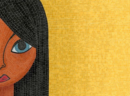 Graphic mosaic design depicting a girls portrait. Copy space vector art illustration
