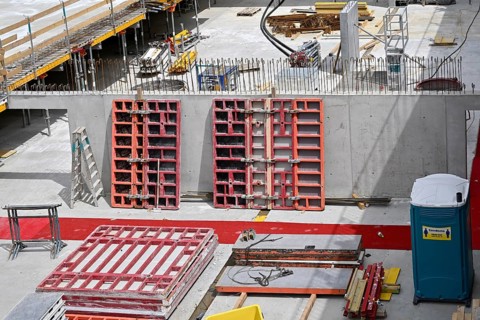 Wall formwork construction site