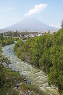 Misti Volcano and Chili River, Arequipa, Arequipa Province, Peru, South America
