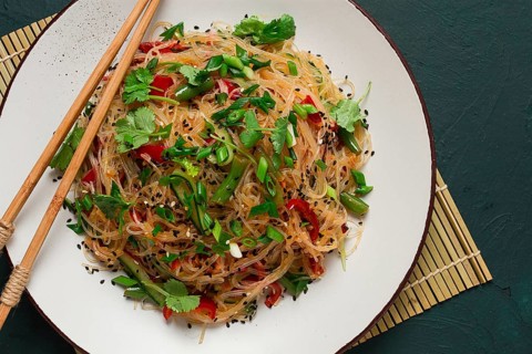 Funchosa, Korean salad, with vegetables, homemade, no people
