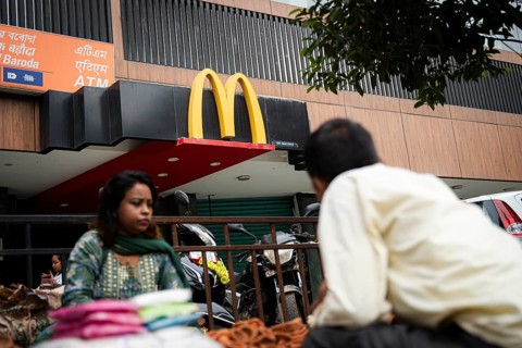 A McDonald's sign outside a McDonald's restaurant on October 26, 2024 in Guwahati, India.