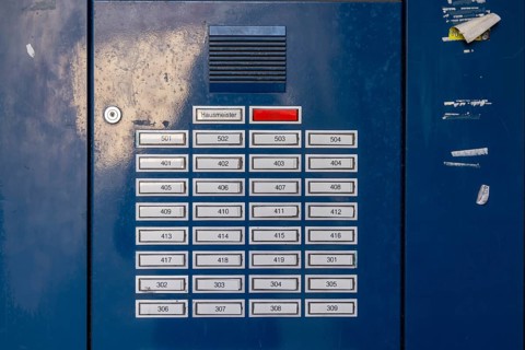 Doorbell system, doorbell at the front door with anonymous residents. Bamberg, Upper Franconia,