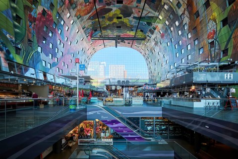 ROTTERDAM, THE NETHERLANDS, MAY 11, 2017: Interior view of the Market Hall Markthaal residential