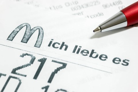 Receipt from Mc-Donalds with the inscription I love it, coupon, receipt, biros, Baden-Württemberg,