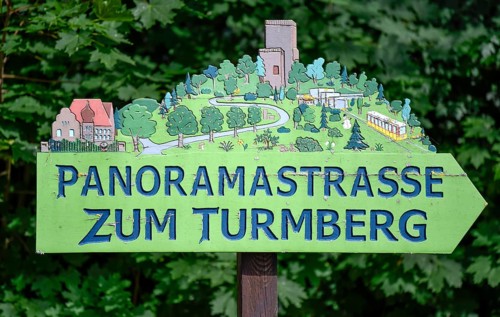 Sign Panoramastrasse zum Turmberg, Durlach, Karlsruhe, Baden-Württemberg, Germany, Europe