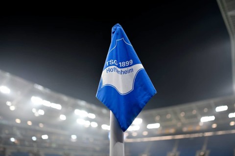 Corner flag, TSG 1899 Hoffenheim logo, grandstand, stadium interior, empty, PreZero Arena,