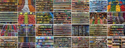 Compilation of supermarket shelves in Germany, Germany, Europe