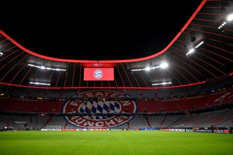 Overview Interior Allianz Arena, empty, FC Bayern Munich logo, scoreboard, Munich, Bavaria,
