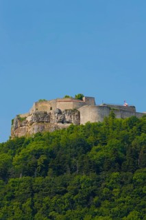Hohenneuffen Castle, high medieval castle ruins of a large hilltop castle, ruins on the high