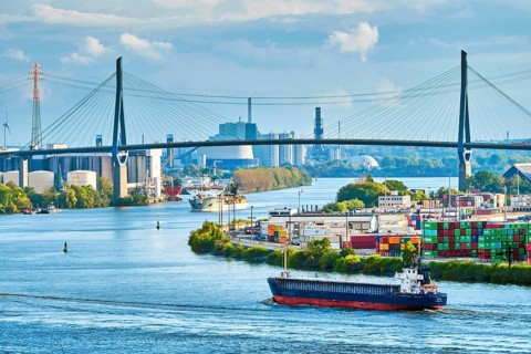 View to Köhlbrand Bridge, Altona, Hamburg, Land Hamburg, Germany, Europe