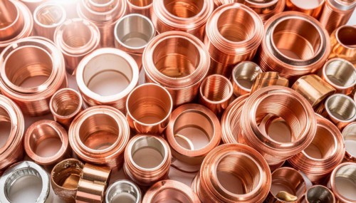Material, metal, copper, a large quantity of pipes and pipe sections, production waste, made of