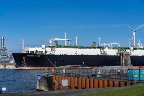 EemsEnergyTerminal, floating LNG terminal in the seaport of Eemshaven, tankers bring liquefied