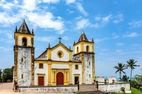 Facade of a historic church in a famous tourist spot in the city of Olinda, Olinda, Pernambuco,