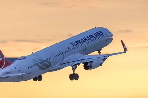 Passenger aircraft in front of a cloudy morning sky, sunrise, TURKISH AIRLINE, Baden-Württemberg,