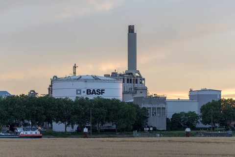 BASF, Lugwigshafen am Rhein, industrial area, dusk, fields, Mannheim, Baden-Württemberg, Germany,