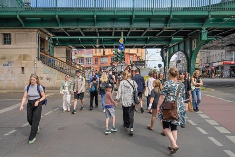 Pedestrians, passers-by at Eberswalder Straße underground station, Schönhauser Allee, Prenzlauer