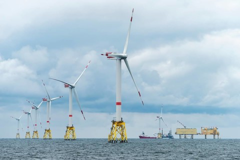 Offshore wind farm Nordsee Ost, operator RWE, north of Helgoland, German economic zone, wind