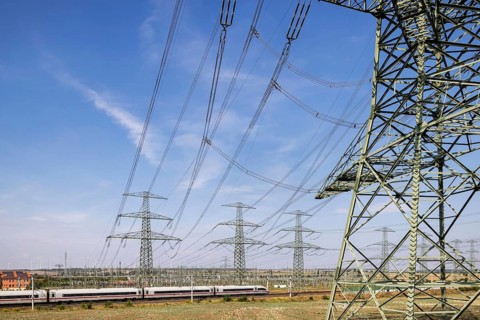 ICE of Deutsche Bahn AG, Erfurt-West substation. Erfurt, Thuringia, Germany, Europe