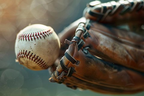 Close up of baseball glove catching ball. Generative AI, AI generated