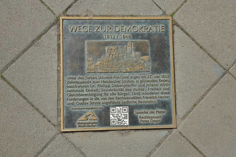 Memorial plate on the ground to German democracy, Hambach Castle, history, historical, monument,