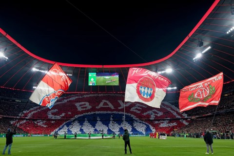 Choreo, choreography, fan action, flags, flag waving, interior, DFB Cup round of 16, Allianz Arena,