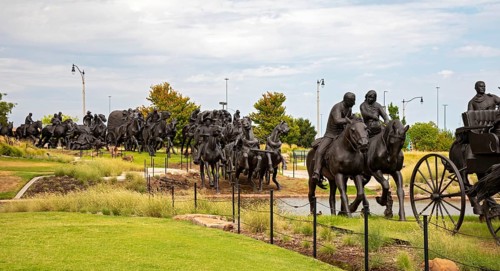 Oklahoma City, Oklahoma - A sculpture commemorates the Oklahoma Land Run of 1889 when thousands of