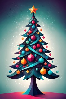 Abstract Christmas tree illustration with vibrant colors and geometric shapes, AI generated