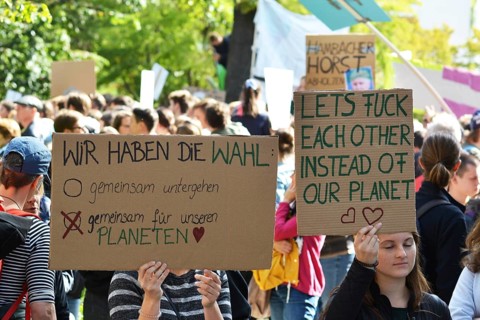 Heidelberg, Germany, September 2019: Protest sign cardboard saying We have a choice in German