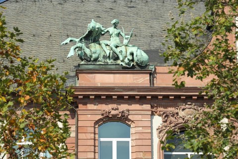 Sculpture Europe on a bull, mythical creature, Greek, mythology, Senckenbergmuseum, Westend, Main,
