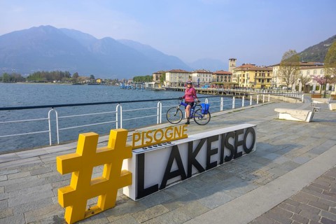 Hashtag Lake Iseo, cycling around Lake Iseo, Pisogne, province of Brescia, Italy, Europe