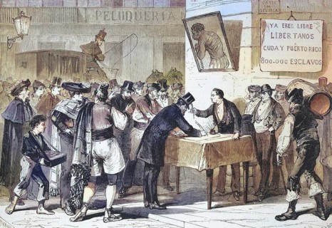 Public subscription in Madrid for the repurchase to free slaves from Cuba and Puerto Rico, 1869,