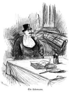 Portrait of a bon vivant, Paris, elderly gentleman, fat, smoking, waiting, moustache, suit,
