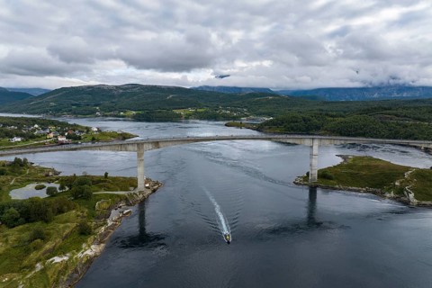 Bridge over Saltstraumen, strongest tidal current in the world, Helgeland coast, Nordland, Bodø,