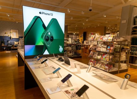 Apple iPhone 13 mobile phone display in John Lewis at Home shop, Ipswich, Suffolk, England, UK