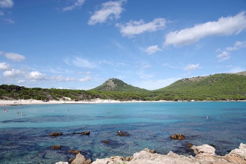 Landscape, beach, sea, blue, sky, rocks, Cala Agulla, Majorca, view of the beach of Cala Agulla in