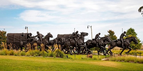 Oklahoma City, Oklahoma - A sculpture commemorates the Oklahoma Land Run of 1889 when thousands of