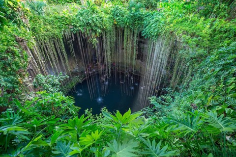 Mexico, Ik Kil Cenote near Merida Yucatan Peninsula in Archeological Park near Chichen Itza,