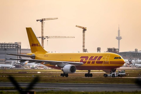 DHL cargo plane, aircraft at Fraport Airport. Frankfurt am Main, Hesse, Germany, Europe