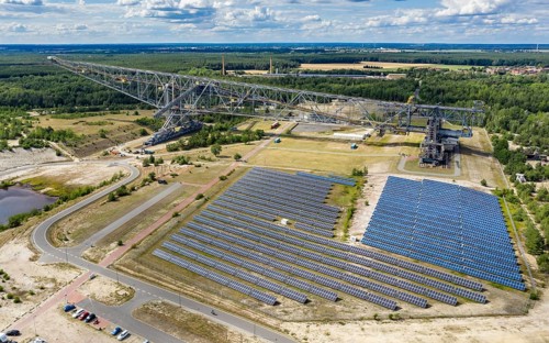Solar plant at conveyer brigde F60 in Lichterfeld, now a museum left after coal mining. Two