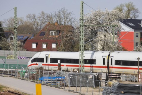 Rastatt Tunnel construction site on the Rhine Valley line with ICE, Deutsche Bahn AG infrastructure